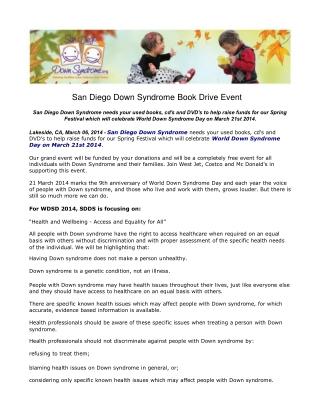 San Diego Down Syndrome Book Drive Event