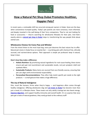 How a Natural Pet Shop Dubai Promotes Healthier, Happier Pets