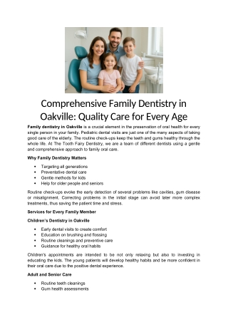 Comprehensive Family Dentistry in Oakville- Quality Care for Every Age