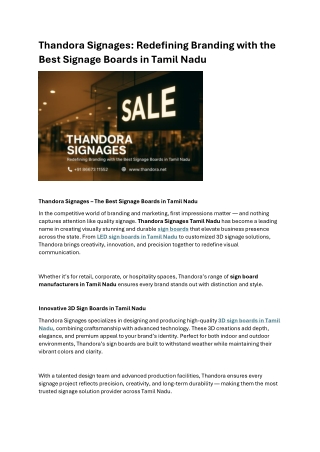 Thandora Signages Redefining Branding with the Best Signage Boards in Tamil Nadu