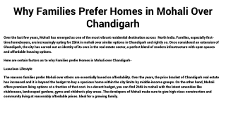 Why Families Prefer Homes in Mohali Over Chandigarh