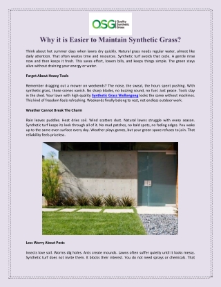 Why It is Easier to Maintain Synthetic Grass