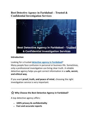 Best Detective Agency in Faridabad – Trusted & Confidential Investigation Services