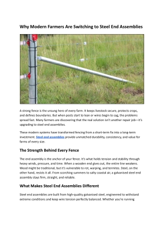 Why Modern Farmers Are Switching to Steel End Assemblies