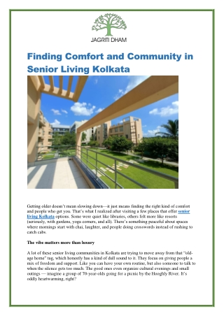 Senior Living & Citizen Home in Kolkata | Jagriti Dham