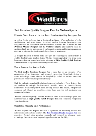 Best Premium Quality Designer Fans for Modern Spaces