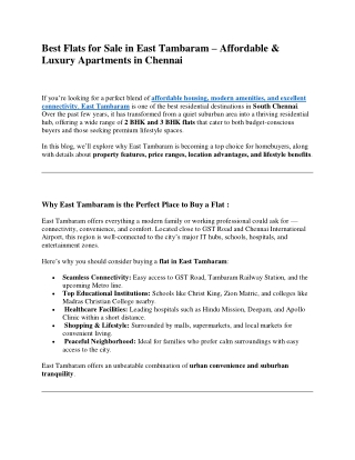 Best Flats for Sale in East Tambaram