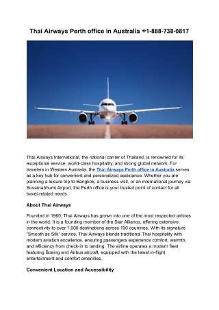 Thai Airways Perth office in Australia  1-888-738-0817