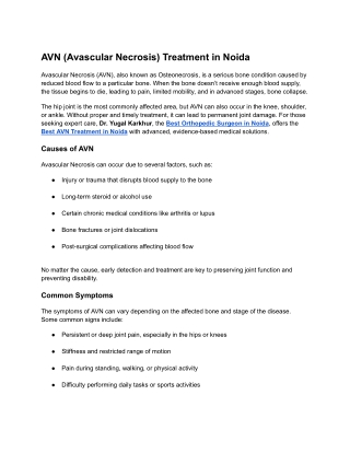 AVN (Avascular Necrosis) Treatment in Noida