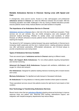 Reliable Ambulance Service in Chennai_ Saving Lives with Speed and Care