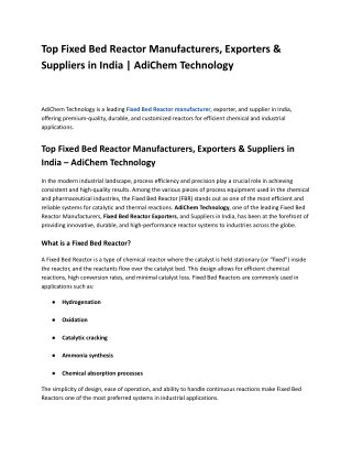 Top Fixed Bed Reactor Manufacturers, Exporters & Suppliers in India _ AdiChem Technology