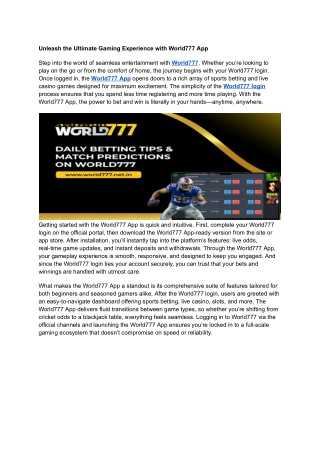 Unleash the Ultimate Gaming Experience with World777 App