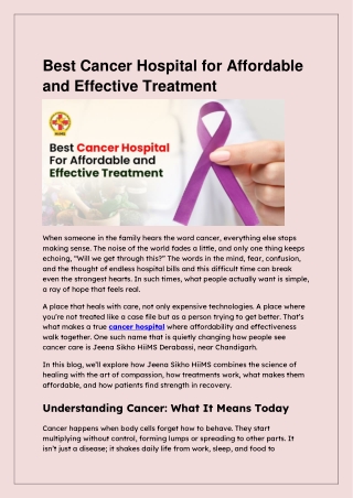 Best Cancer Hospital for Affordable and Effective Treatment