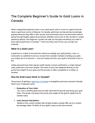 The Complete Beginner’s Guide to Gold Loans in Canada