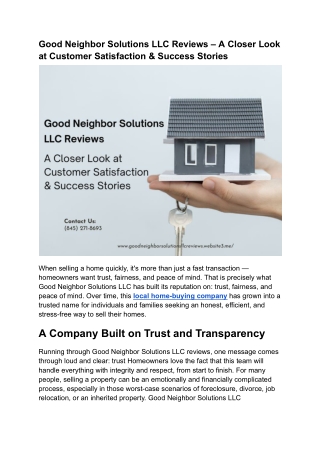 Good Neighbor Solutions LLC Reviews: Why Homeowners Trust This Local Home-Buying