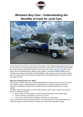 Wreckers Buy Cars - Understanding the Benefits of Cash for Junk Cars