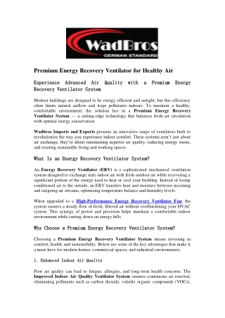 Premium Energy Recovery Ventilator for Healthy Air