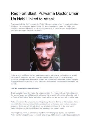 Red Fort Blast_ Pulwama Doctor Umar Un Nabi Linked to Attack