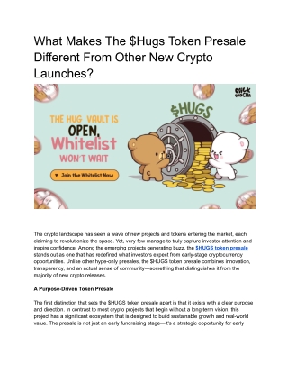 What Makes The $Hugs Token Presale Different From Other New Crypto Launches