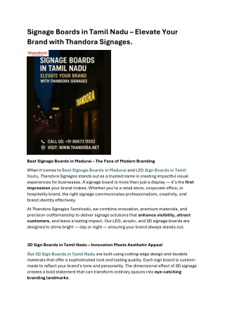 Signage Boards in Tamil Nadu Elevate Your Brand with Thandora Signages