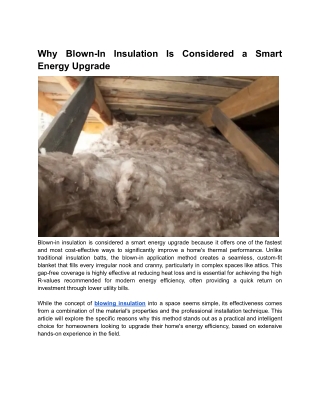Why Blown-In Insulation Is Considered a Smart Energy Upgrade