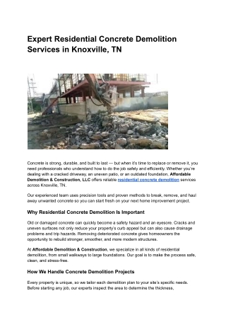 Expert Residential Concrete Demolition Services in Knoxville, TN