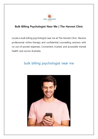 Bulk Billing Psychologist Near Me | The Harvest Clinic