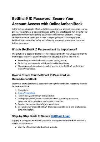 BetBhai9 ID Password_ Secure Your Account Access with OnlineAmbaniBook