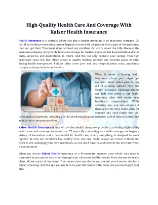 High-Quality Health Care And Coverage With Kaiser Health Insurance