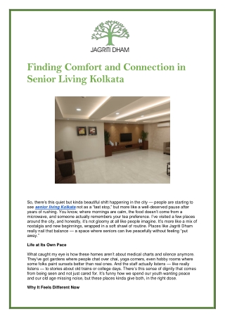 Senior Living & Citizen Home in Kolkata | A Day at Jagriti Dham