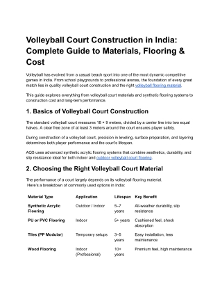 Volleyball Court Construction in India: Complete Guide to Materials, Flooring