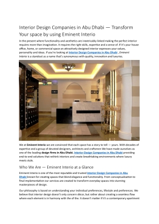 Interior Design Companies in Abu Dhabi — Transform Your space by using Eminent I