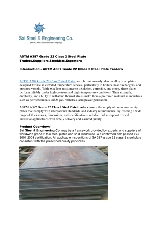 ASTM A387 Grade 22 Class 2 Steel Plate Traders