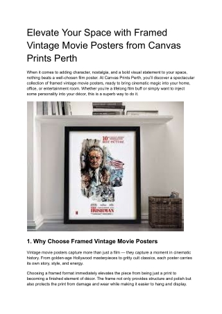 Elevate Your Space with Framed Vintage Movie Posters from Canvas Prints Perth