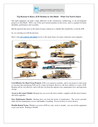 Top Reasons to Rent a JCB Machine in Abu Dhabi – What You Need to Know