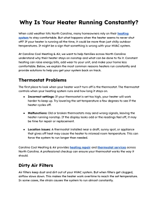 Reason for Your Heater Running Constantly