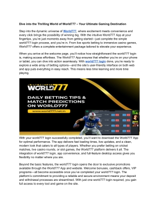 Dive into the Thrilling World of World777 – Your Ultimate Gaming Destination