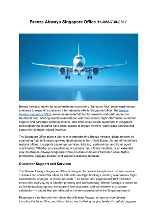 Breeze Airways Singapore Office  1-888-738-0817