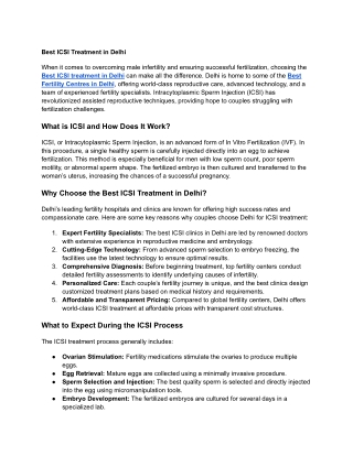 Best ICSI Treatment in Delhi – Advanced Fertility Solutions for Couples