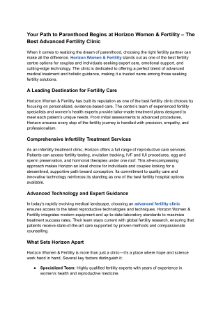 Your Path to Parenthood Begins at Horizon Women & Fertility – The Best Advanced Fertility Clinic