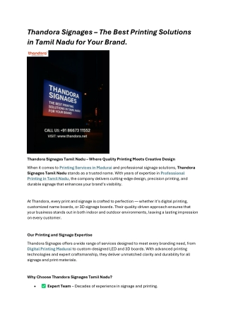 Thandora Signages  The Best Printing Solutions in Tamil Nadu for Your Brand