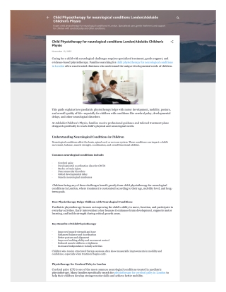 Child Physiotherapy for neurological conditions London|Adelaide Children's Physi