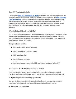 Best IUI Treatment in Delhi