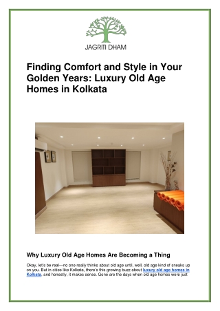 Luxury Old Age Home in Kolkata – Premium Senior Living & Care