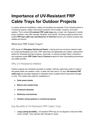Importance of UV-Resistant FRP Cable Trays for Outdoor Projects