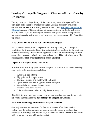 Leading Orthopedic Surgeon in Chennai