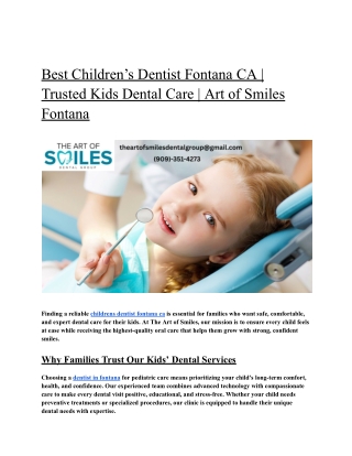 Best Children’s Dentist Fontana CA _ Trusted Kids Dental Care _ Art of Smiles Fontana