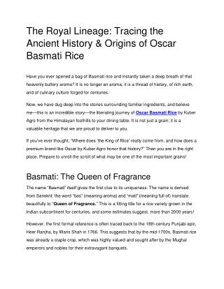 Tracing the Ancient History & Origins of Oscar Basmati Rice
