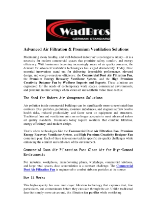 Advanced Air Filtration & Premium Ventilation Solutions