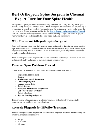 Best Orthopedic Spine Surgeon in Chennai